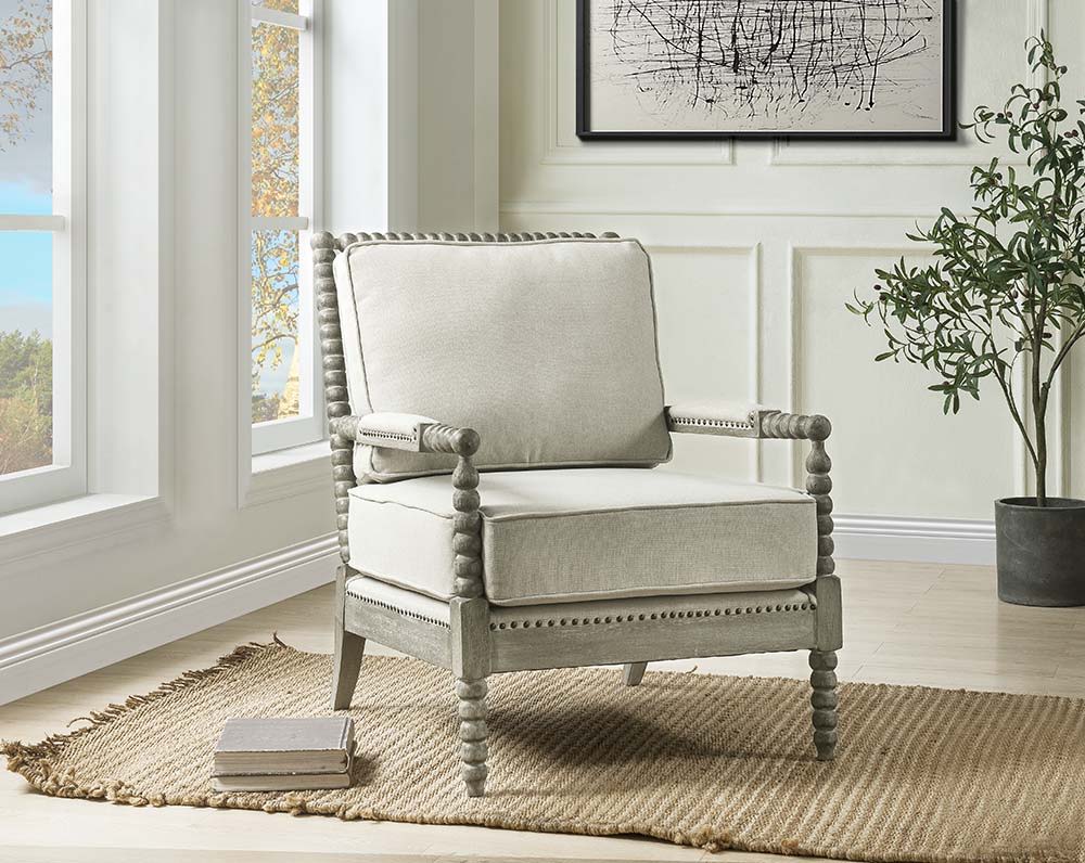 Saraid - Accent Chair - Beige Linen & Gray Oak