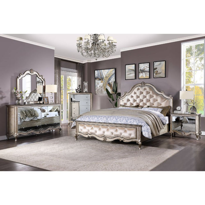 Esteban - Queen Bed - Ivory Velvet & Antique Champagne