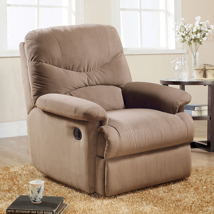 Arcadia - Motion Glider Recliner - Light Brown Microfiber