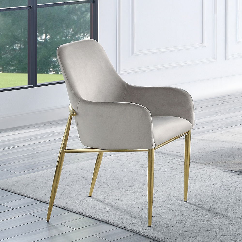 Barnard - Side Chair Set of 2) - Gray Velvet & Mirrored Gold