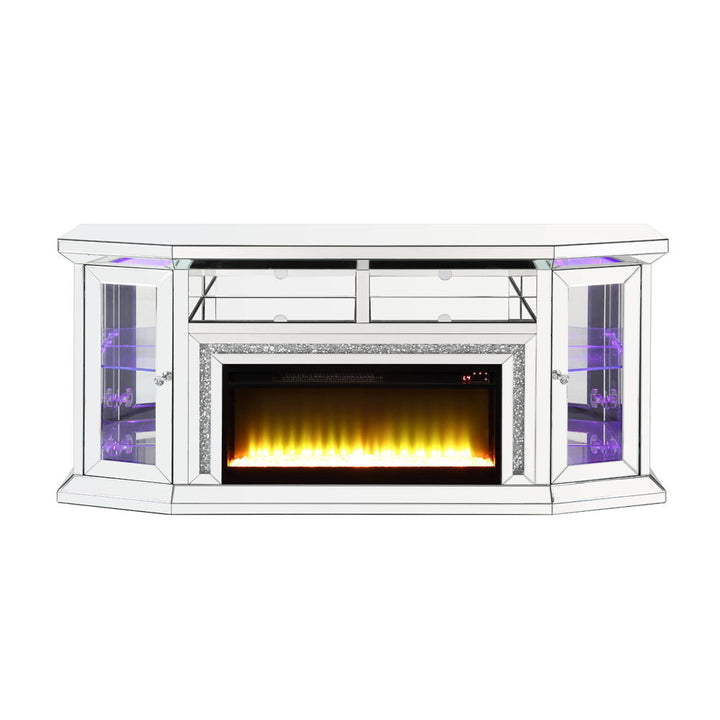 Noralie - 32" TV Stand With Fireplace & LED - Mirrored & Faux Diamonds