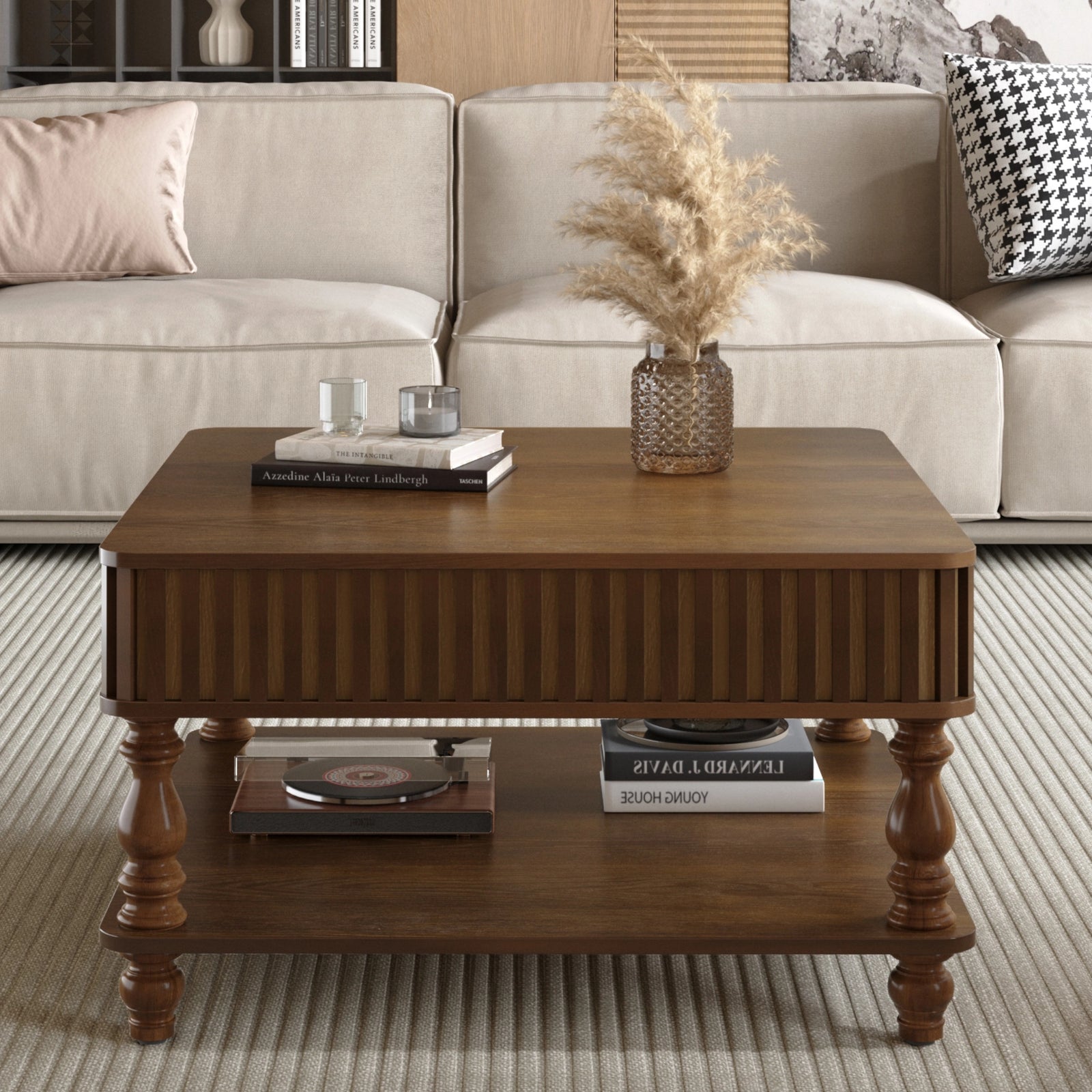 31.5" Square Lift-Top Coffee Table with Storage