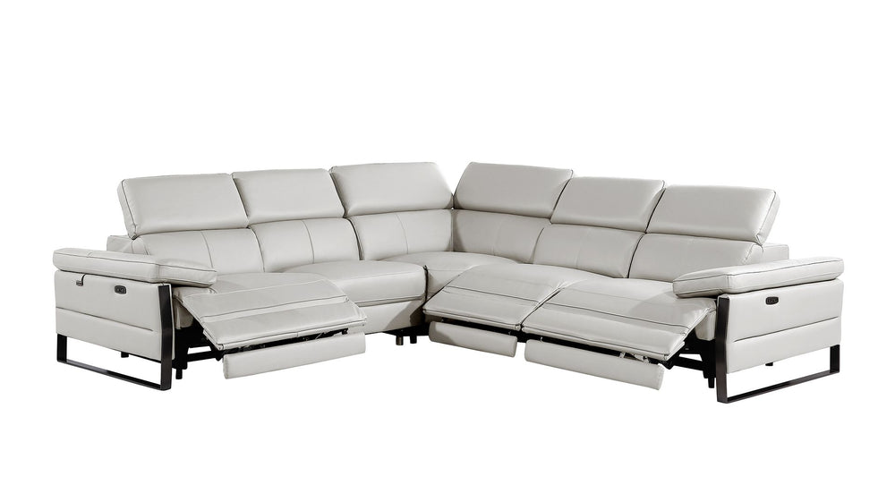 DivanItalia 1246 5-Piece L-Shaped Modular Power Reclining Sectional with Power Headrests – Top Grain Italian Leather - Light Gray