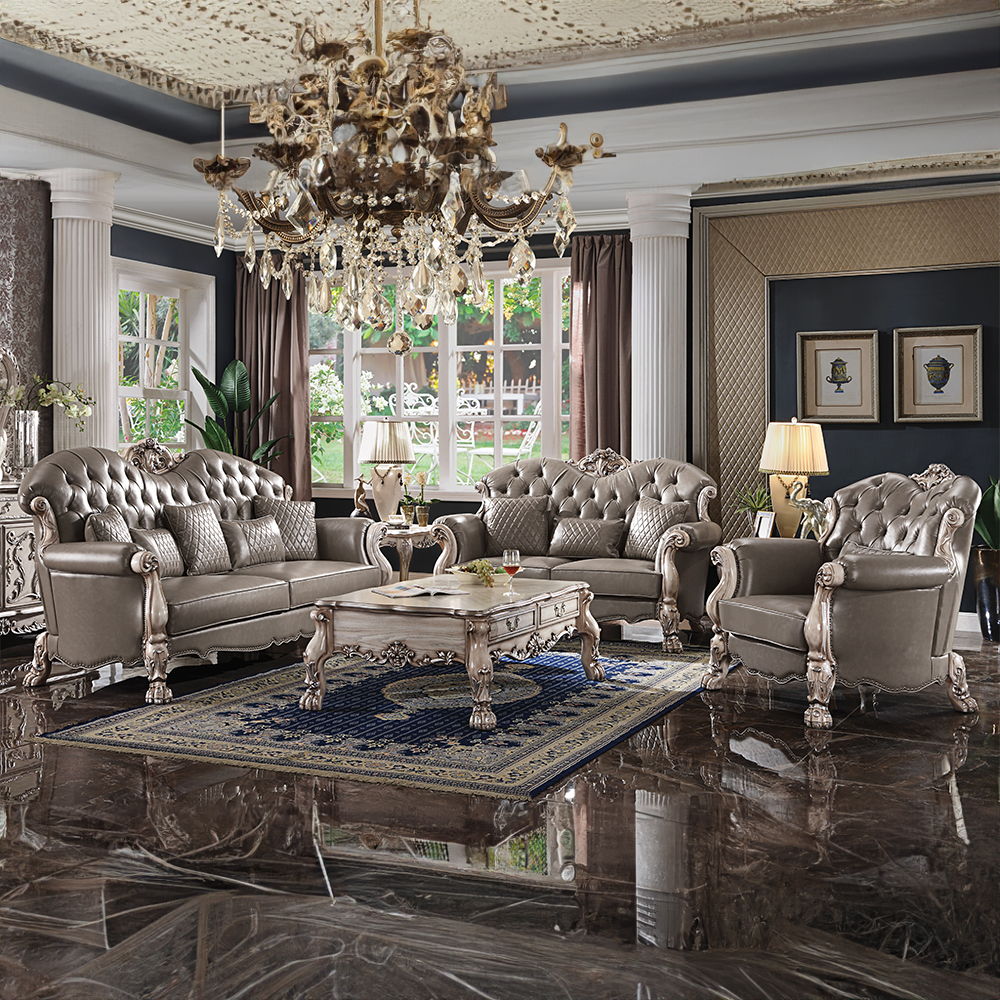 Dresden - Loveseat With 3 Pillows - Synthetic Leather & Vintage Bone White