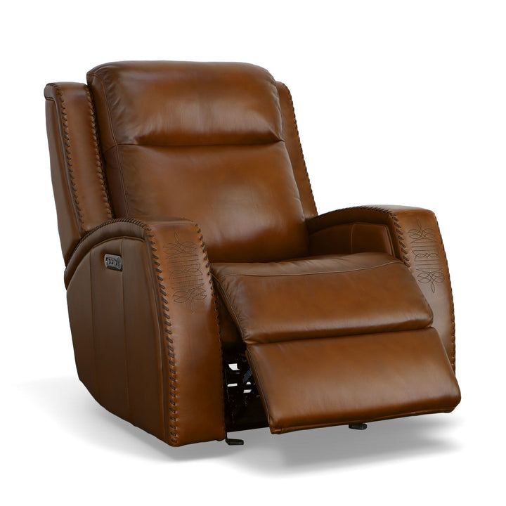 Mustang Leather Power Gliding Recliner with Power Headrest in Rust
