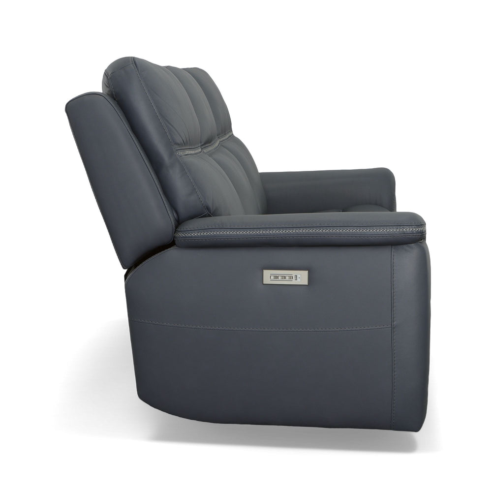 Sawyer Leather Power Reclining Sofa with Power Headrests & Lumbar in Marine