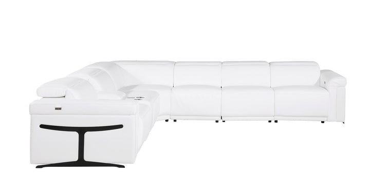 DivanItalia 1126 7-Piece L-Shaped Sectional Sofa in Top Grain Italian Leather with 4 Power Recliners &amp; Power Headrests - White