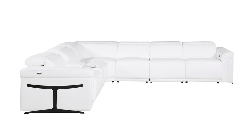 DivanItalia 1126 7-Piece L-Shaped Sectional Sofa in Top Grain Italian Leather with 4 Power Recliners & Power Headrests - White