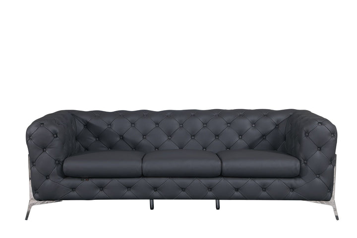 DivanItalia 970 Italian Leather Dark Gray Leather Sofa and Two Chair Set