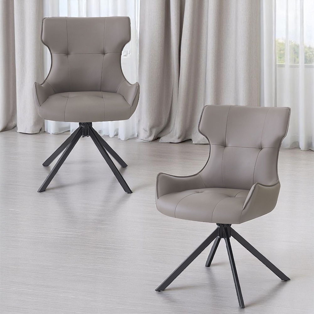 Damita - Camel Synthetic Leather Side Chair With Swivel Set of 2) - Gray & Black Finsh
