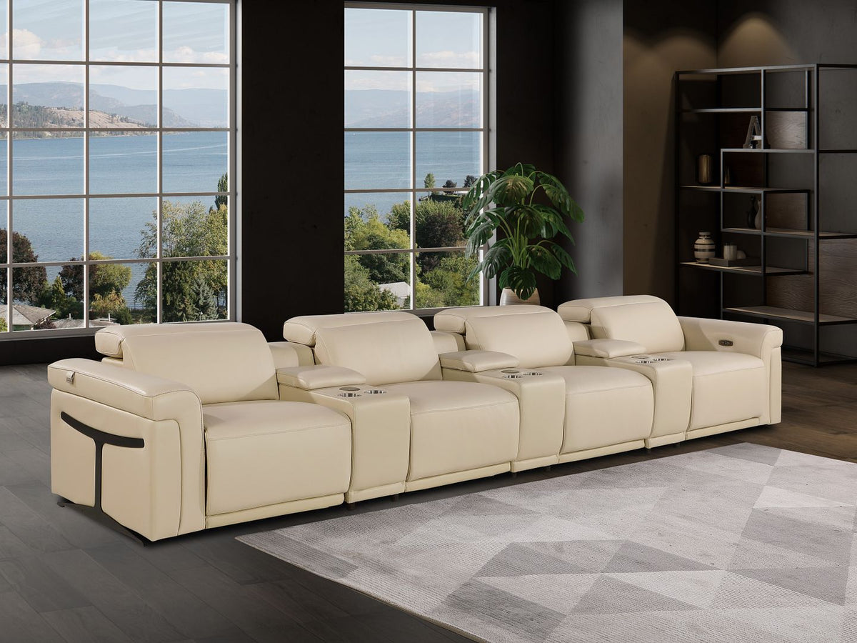 DivanItalia 1126 7-Piece Modular Power Reclining Sofa in Top Grain Italian Leather with 4 Power Recliners & Power Headrests - Beige