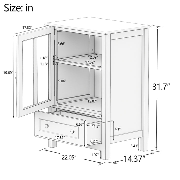 buffet-storage-cabinet-with-single-glass-doors-and-unique-bell-handle
