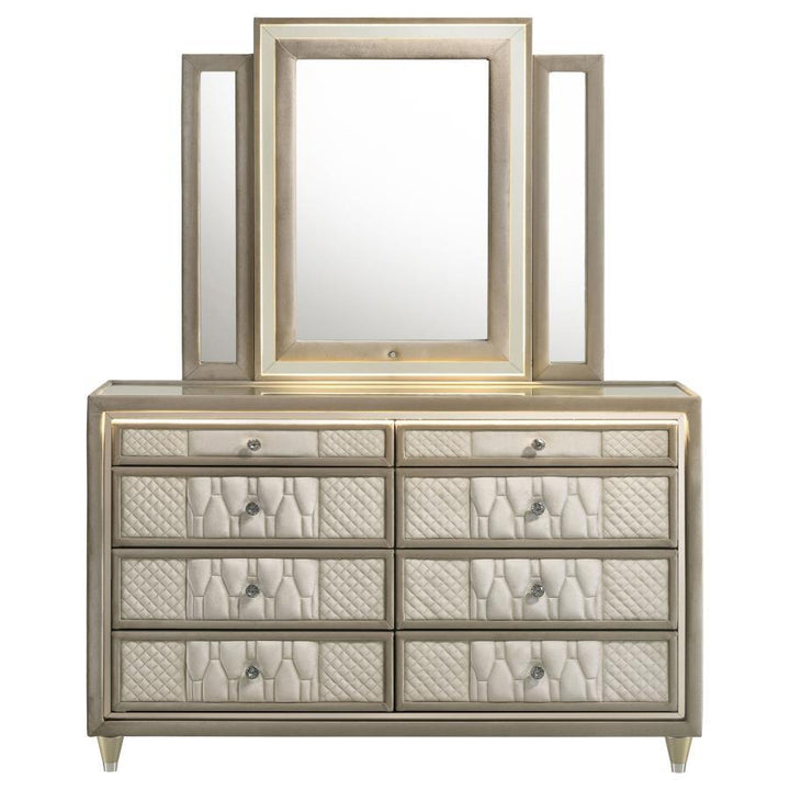 Lorient - 8-Drawer LED Dresser With Mirror - Ivory And Camel