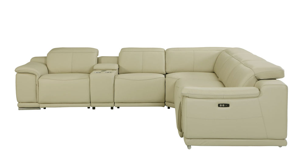DivanItalia 9762 6-Piece L Shaped Top Grain Italian Leather Sectional Sofa with 3 Power Recliners - Beige
