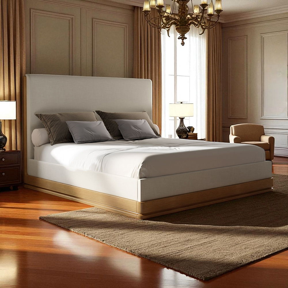 Zoey - Eastern King Bed - Beige Fabric & Oak