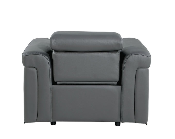 DivanItalia 1126 Top Grain Italian Leather Power Reclining Chair with Power Headrests - Dark Gray