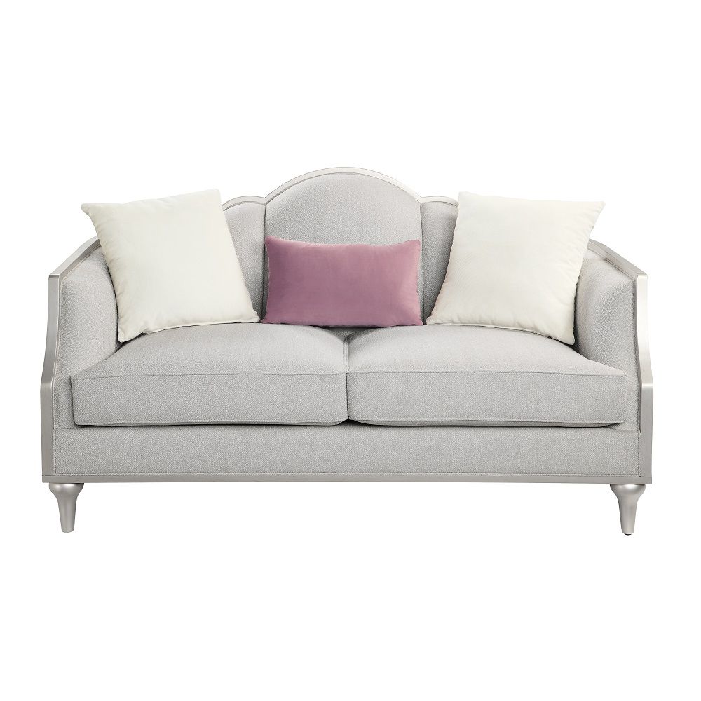 ACME Furniture Kasa Loveseat With 3 Pillows Beige Linen & Champagne