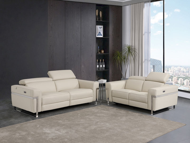 DivanItalia 990 Power Reclining 2-Piece Sofa Set with Power Headrest in Top-Grain Italian Leather - Beige