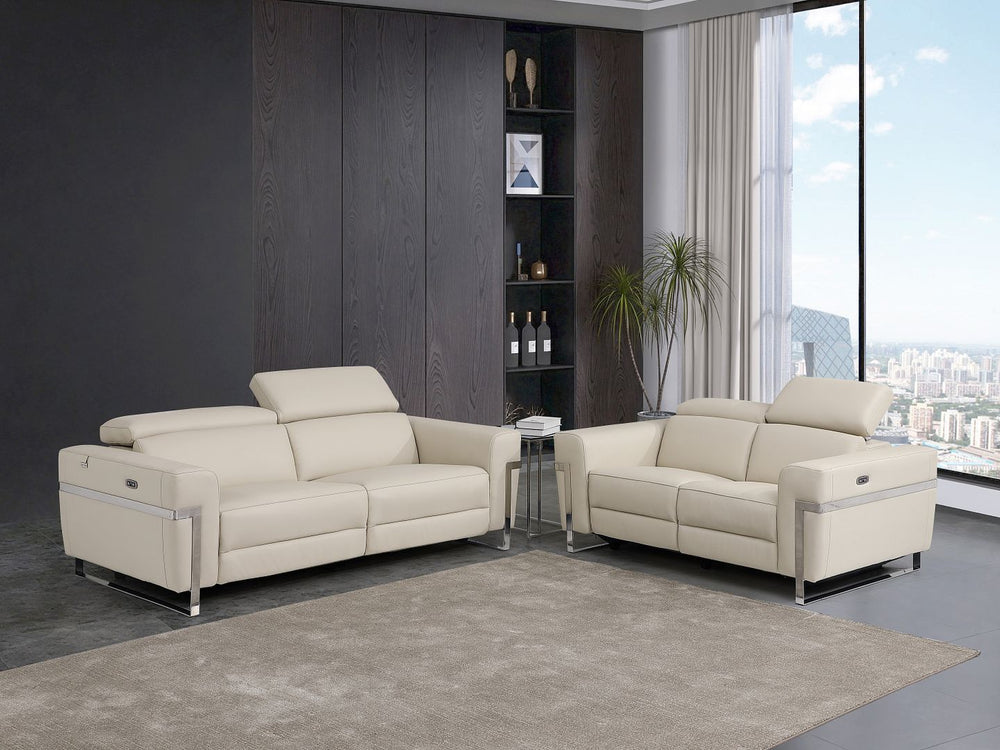 DivanItalia 990 Power Reclining 2-Piece Sofa Set with Power Headrest in Top-Grain Italian Leather - Beige