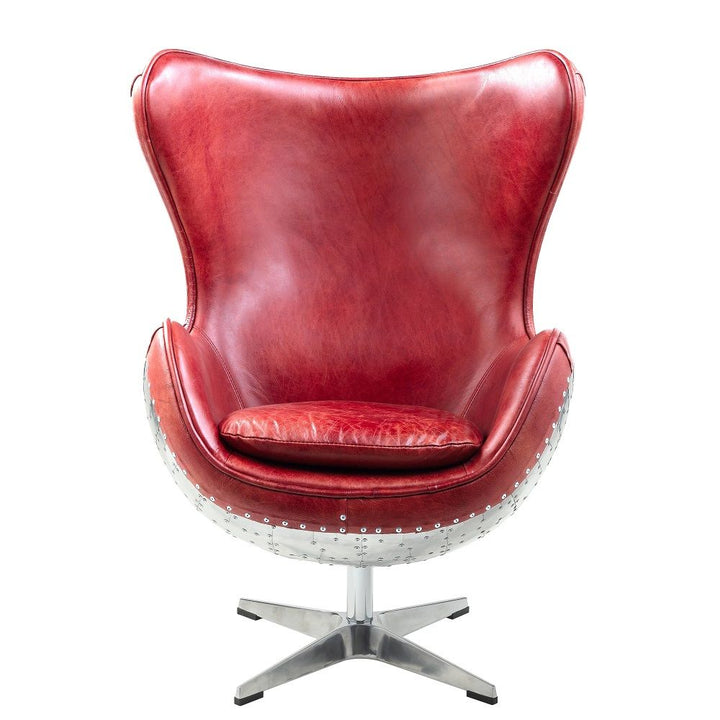 Brancaster - Accent Chair With Swivel - Red Top Grain Leather & Aluminum