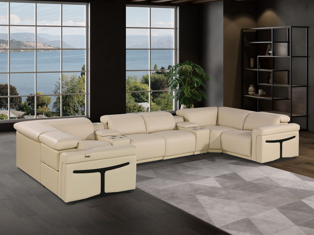 DivanItalia 1126 8-Piece U-Shaped Sectional Sofa in Top Grain Italian Leather with 2 Power Recliners & Power Headrests - Beige