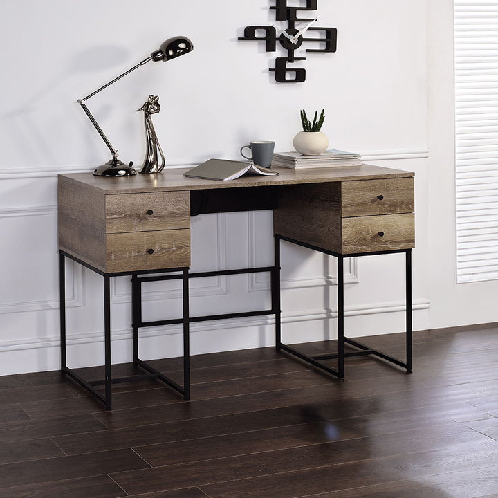 Desirre - Writing Desk With USB - Rustic Oak & Black