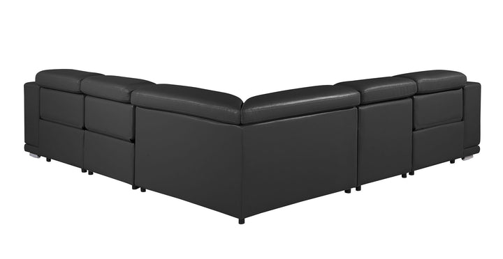 DivanItalia 9762 5-Piece L Shaped Top Grain Italian Leather Sectional Sofa with 3 Power Recliners - Black