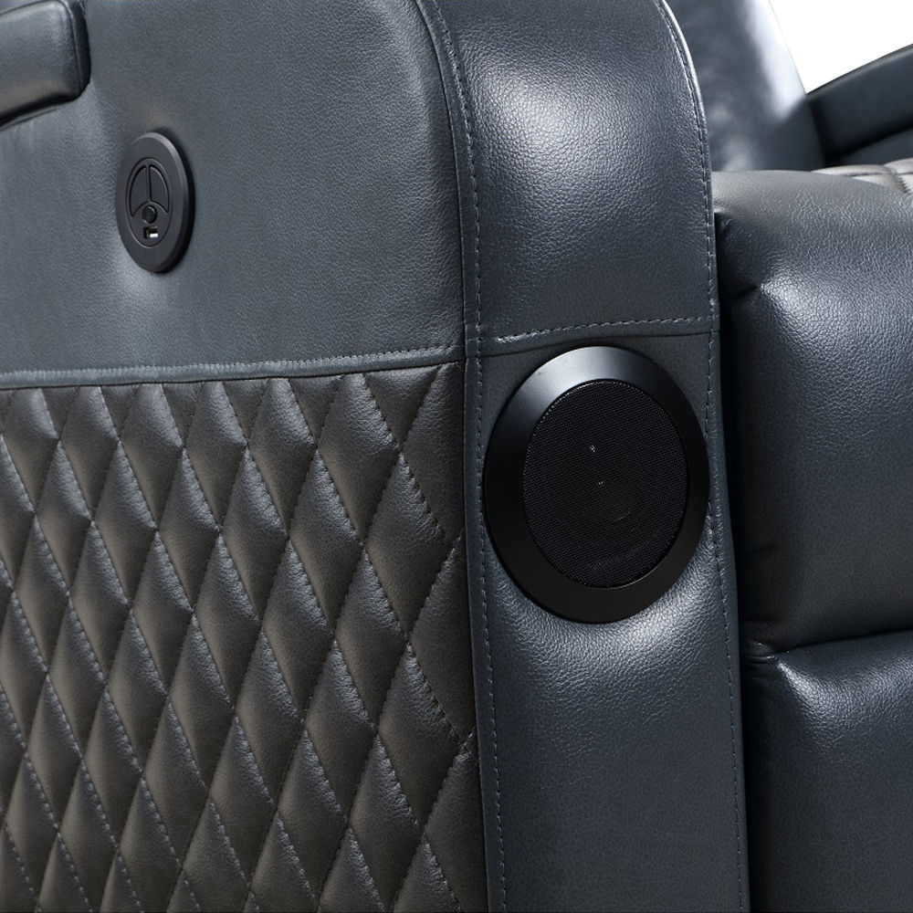 Alair - Power Motion Recliner With Bluetooth, Wireless Charger & Cupholder - Blue & Black Leather Aire