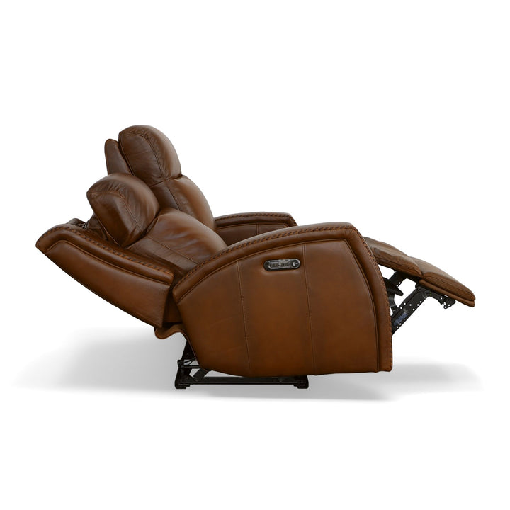 Mustang Leather Power Loveseat with Power Headrest in Rust