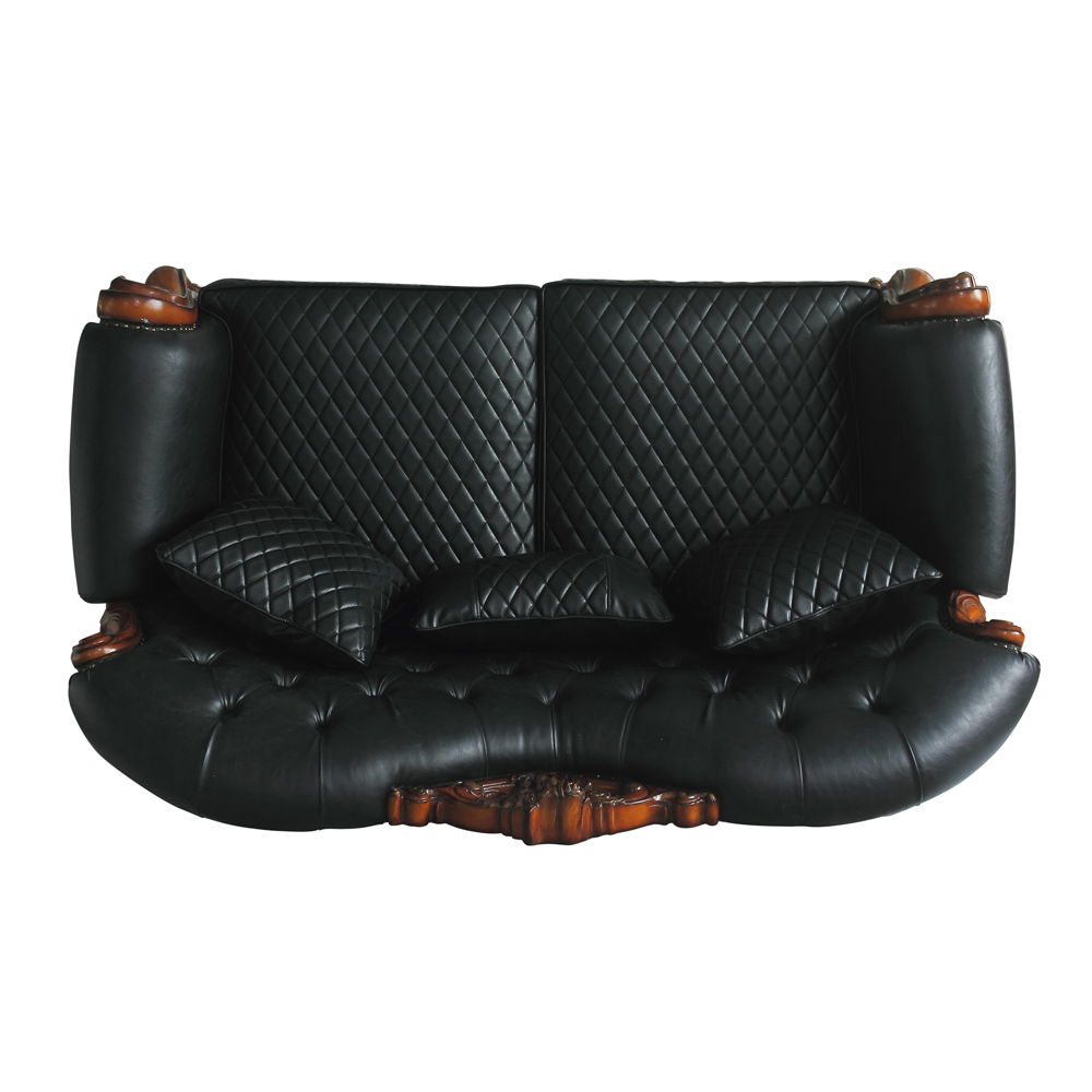 Dresden - Loveseat With 3 Pillows - Synthetic Leather & Cherry Oak