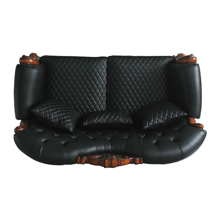 Dresden - Loveseat With 3 Pillows - Synthetic Leather & Cherry Oak