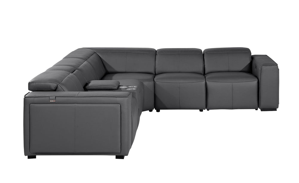 DivanItalia 1224 6-Piece L-Shaped Sectional Sofa in Top Grain Italian Leather with 3 Power Recliners & Power Headrests - Dark Gray