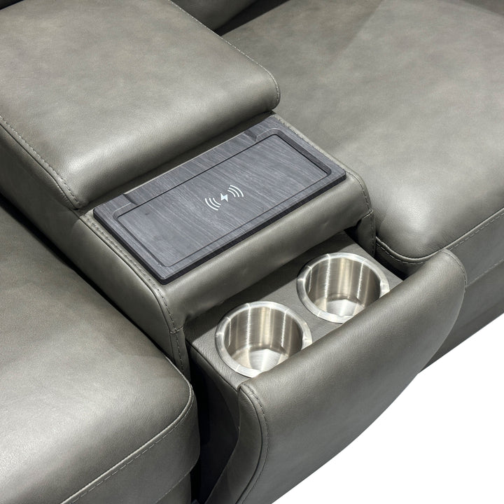 Maxwell Leather Power Reclining Loveseat with Console, Power Headrests and Lumbar in Cinder