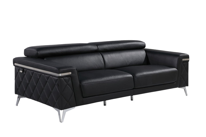 DivanItalia 1140 Sofa with Adjustable Headrest in Top-Grain Italian Leather - Black