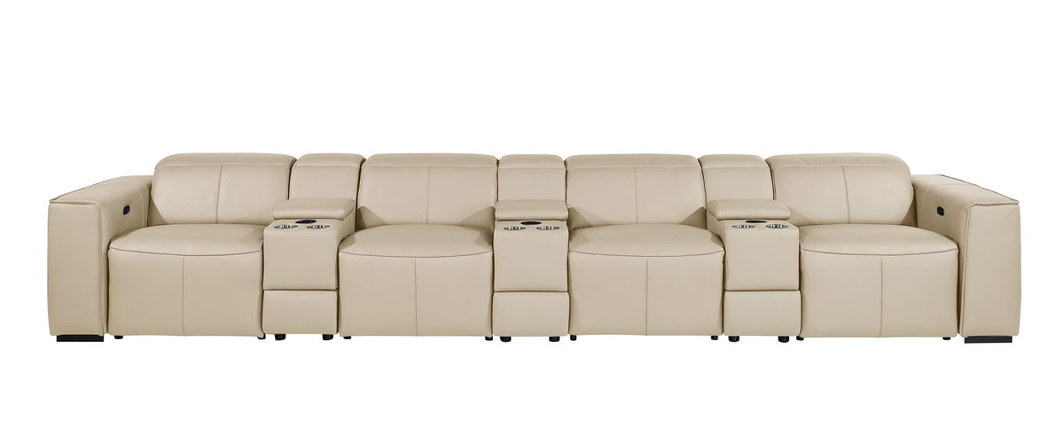 DivanItalia 1224 7-Piece Modular Power Reclining Sofa in Top Grain Italian Leather with 4 Power Recliners & Power Headrests - Beige