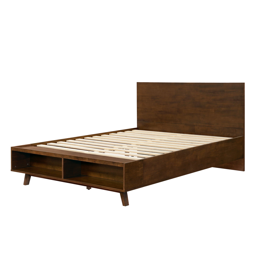 Queen Platform Bed with Footboard Storage – Walnut