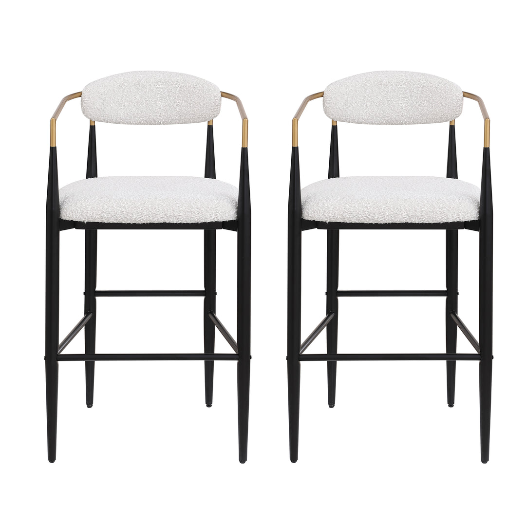 Boucle Upholstered Iron Bar Stool – Beige (Set of 2)