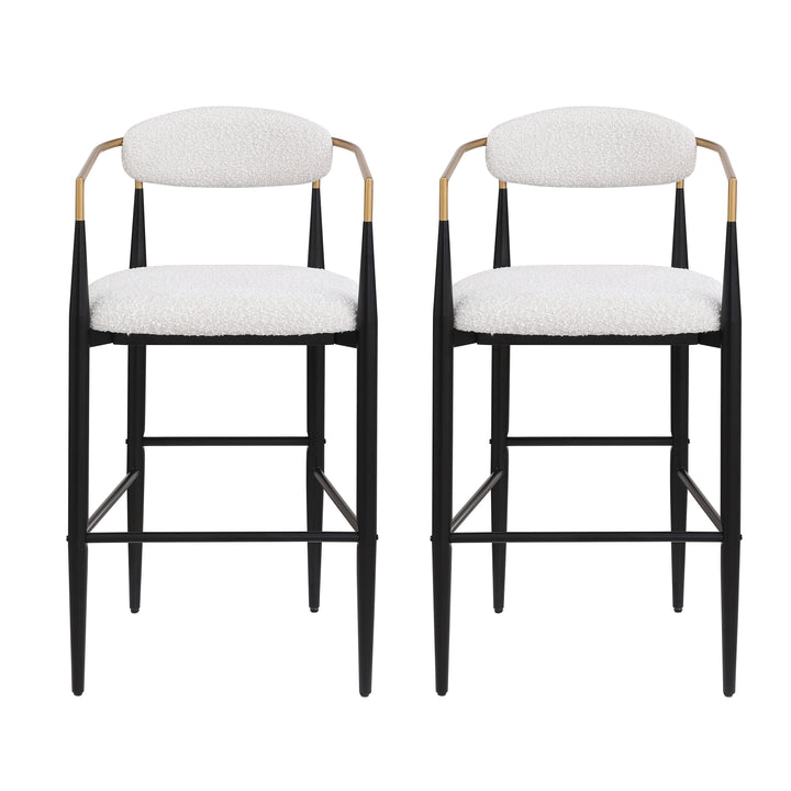 Boucle Upholstered Iron Bar Stool – Beige (Set of 2)