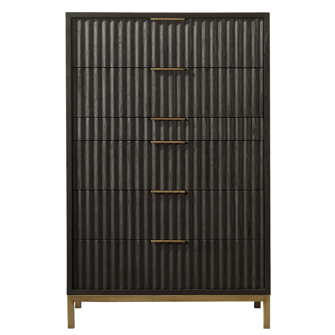 Modus Furniture 8Zu584A Kentfield Solid Wood Six Drawer Cheset In Black Drifted Oak 2024