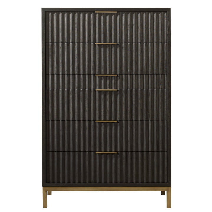 Modus Furniture 8Zu584A Kentfield Solid Wood Six Drawer Cheset In Black Drifted Oak 2024
