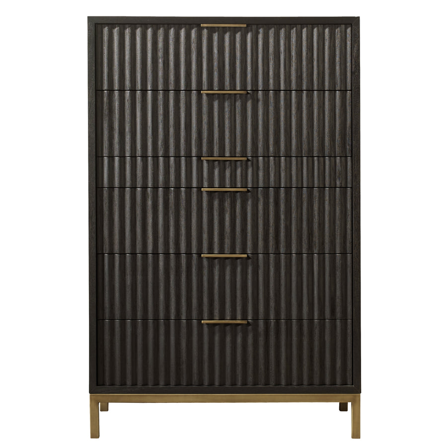 Modus Furniture 8Zu584A Kentfield Solid Wood Six Drawer Cheset In Black Drifted Oak 2024