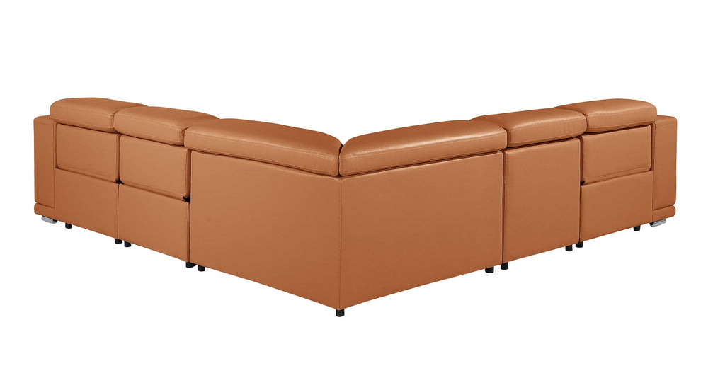 DivanItalia 9762 5-Piece L Shaped Top Grain Italian Leather Sectional Sofa with 3 Power Recliners - Camel