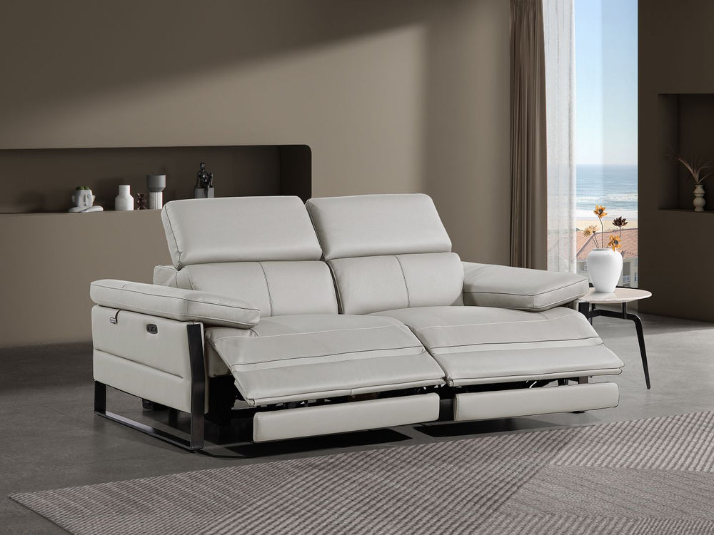 DivanItalia 1246 Top Grain Italian Leather Loveseat with Power Headrest - Light Gray