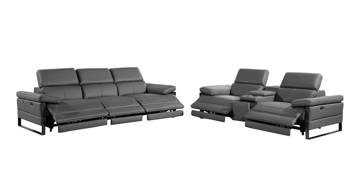 DivanItalia 1246 Modular Power Triple Reclining Sofa and Console Loveseat Set with Power Headrests – Top Grain Italian Leather - Dark Gray
