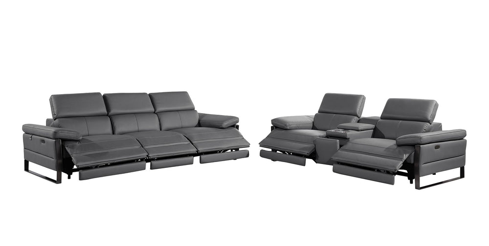 DivanItalia 1246 Modular Power Triple Reclining Sofa and Console Loveseat Set with Power Headrests – Top Grain Italian Leather - Dark Gray
