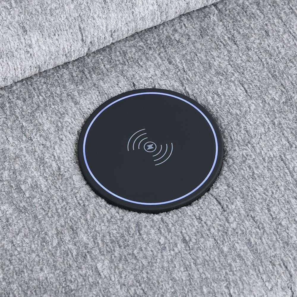 Fullar - Modular Console With Wireless Charger - Light Gary Chenille