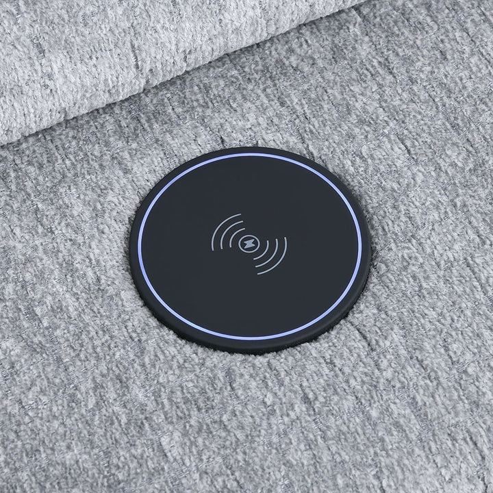 Fullar - Modular Console With Wireless Charger - Light Gary Chenille