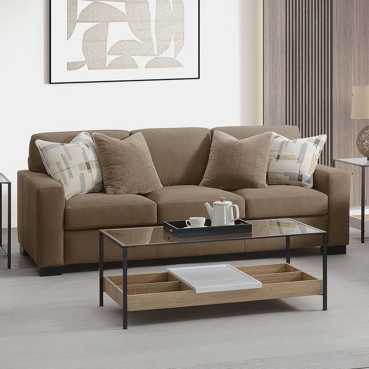 Darya - Sofa With 4 Pillows - Brown Suede Fabric
