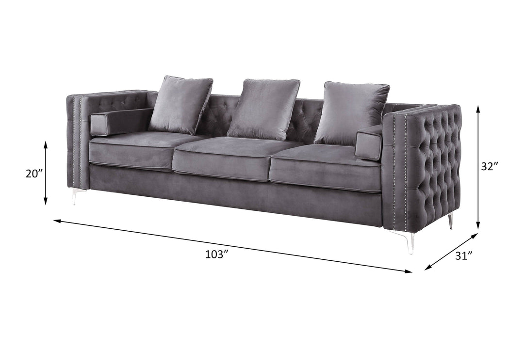 Bovasis - Sofa With 5 Pillows - Gray Velvet