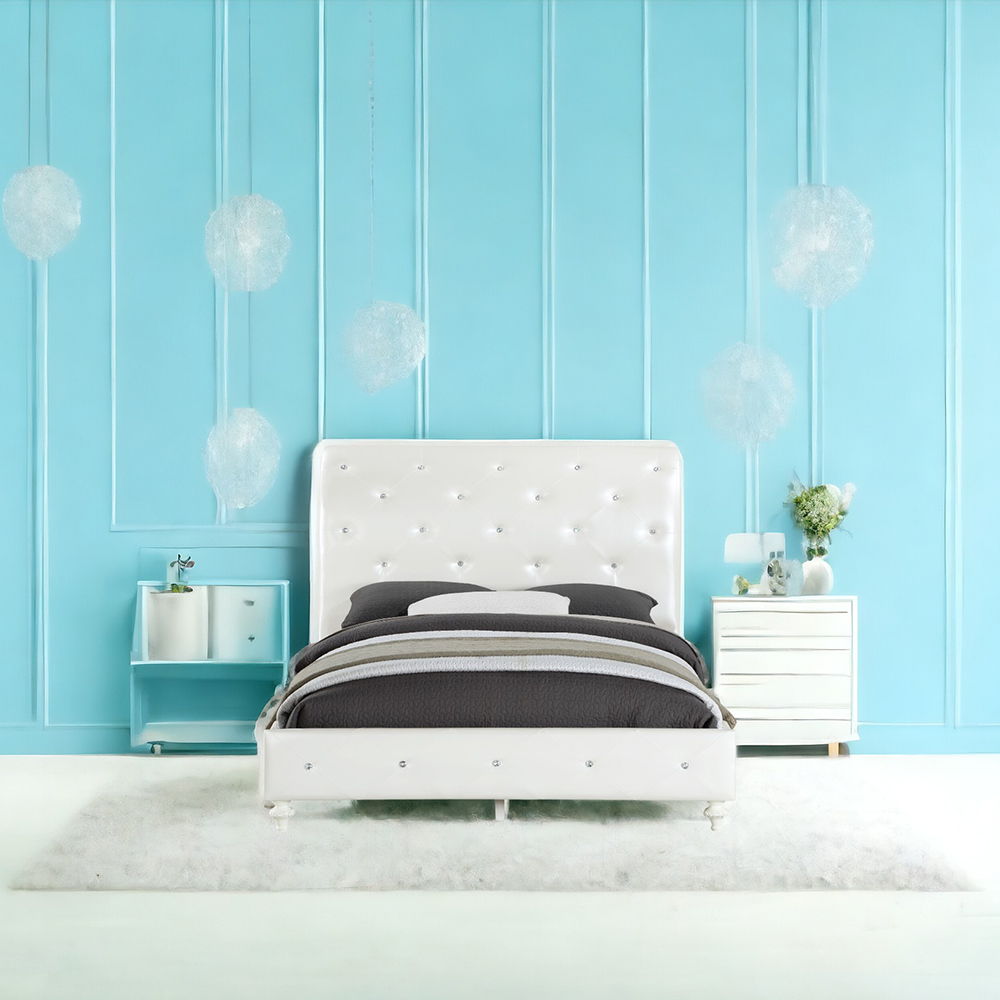 Dorothy - Twin Bed - Pearl White Synthetic Leather & Ivory